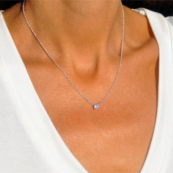 Dainty CZ Diamond Solitaire Pendant Necklaces for Women 14K Gold Plated Single R - Picture 4 of 7